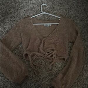 Hollister Brown Wrap Crop Top Sweater